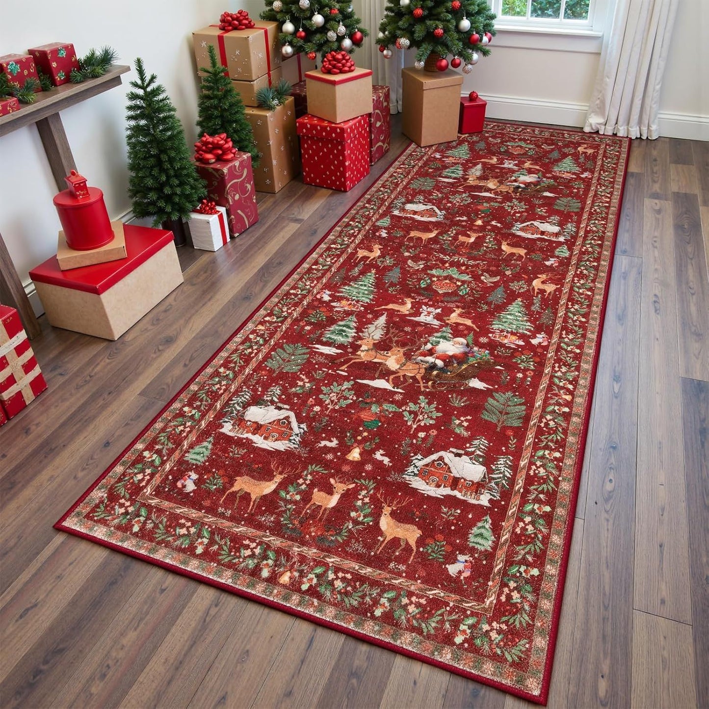 Christmas Deer Santa Long Rug