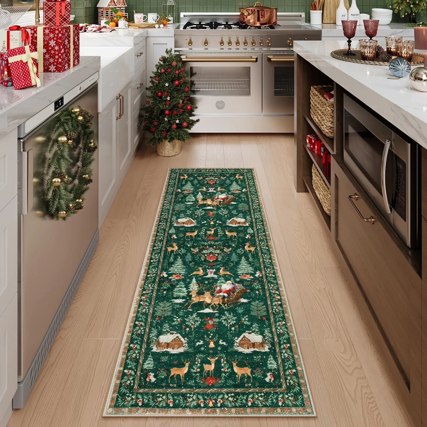Christmas Deer Santa Long Rug